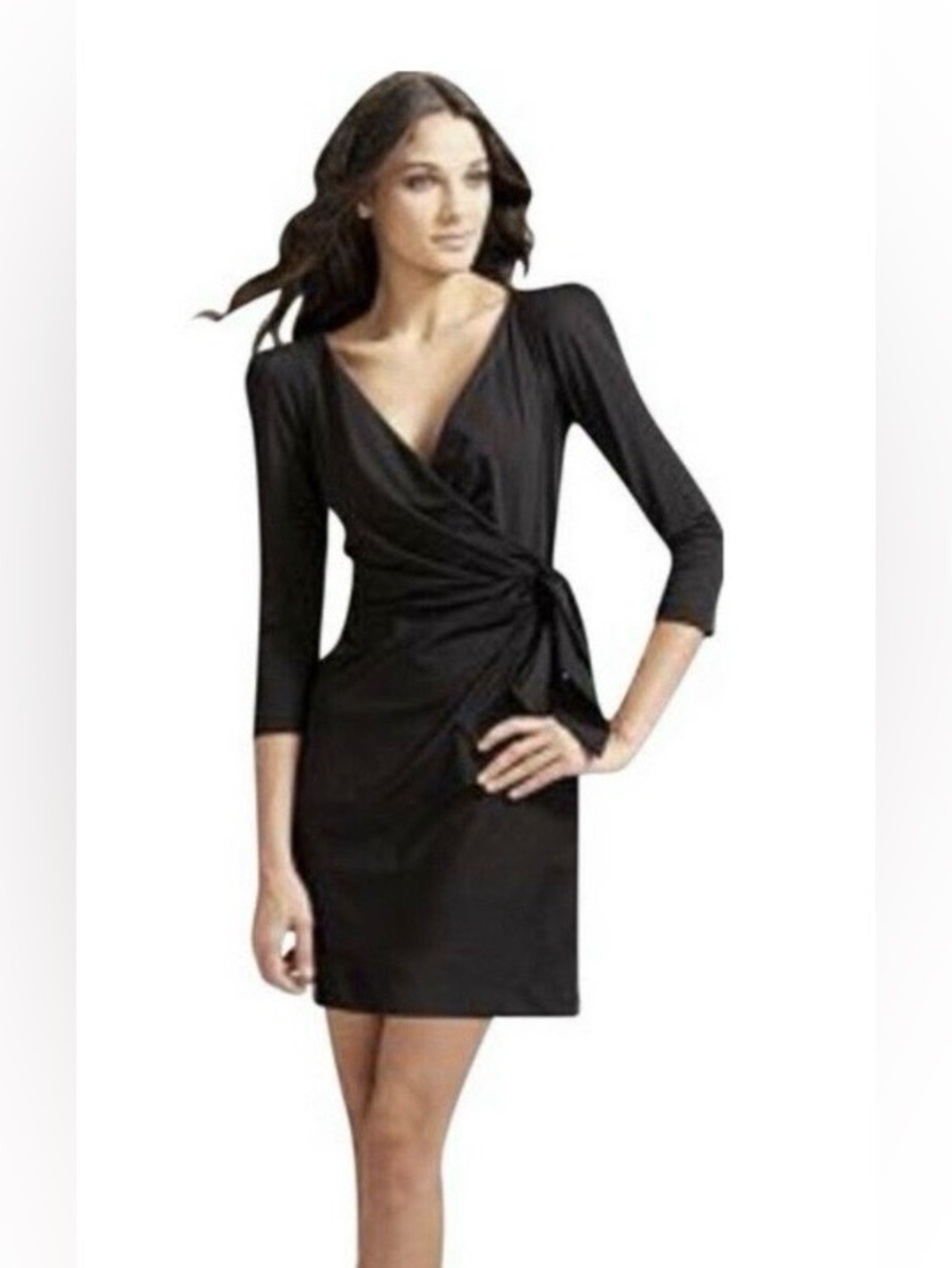 Diane Von Furstenberg Black Oletta Faux Mock Wrap Dress 4